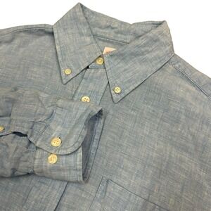 Brooks Brothers Linen Shirt Mens Medium Blue Button Down Long Sleeve (FLAW)